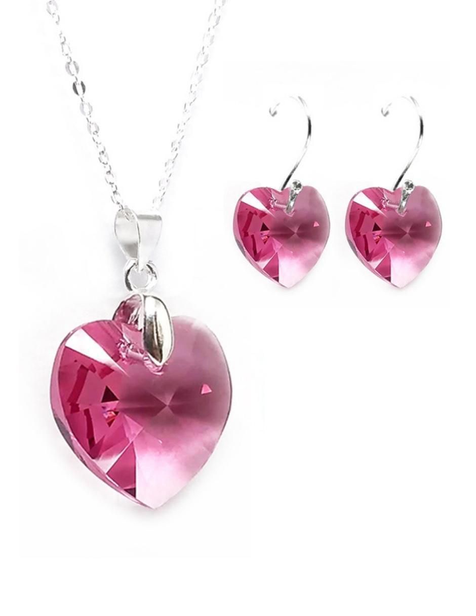 Aretes y collar de corazón Heart de plata P 925 cristal Aretes y collar de corazón Heart de plata P 925 cristal