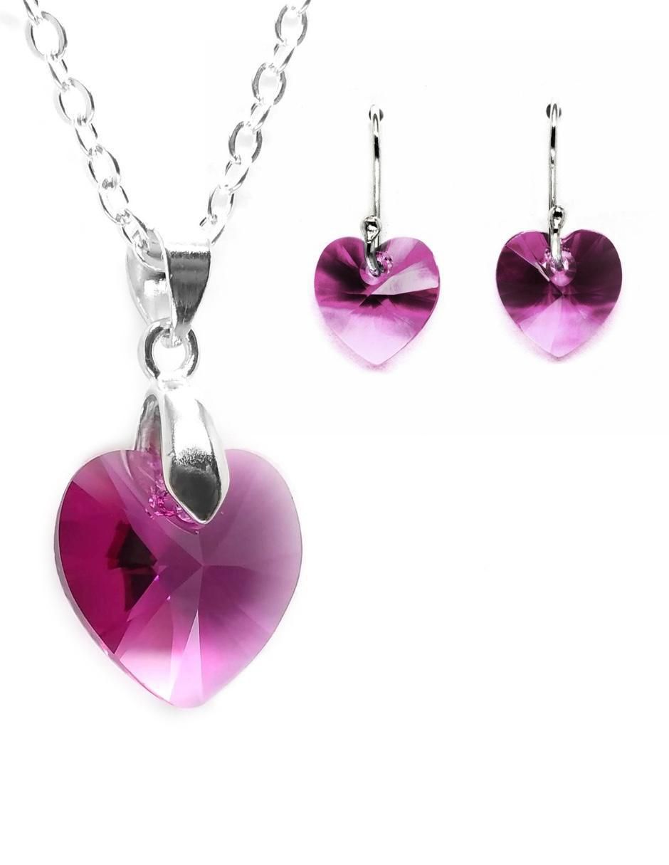 Aretes y collar de corazón Heart de plata P 925 cristal Aretes y collar de corazón Heart de plata P 925 cristal