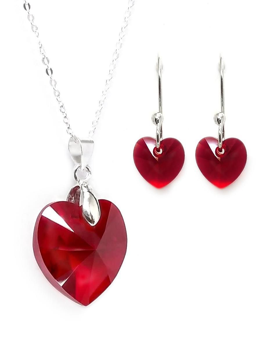 Aretes y collar de corazón Heart de plata P 925 cristal Aretes y collar de corazón Heart de plata P 925 cristal