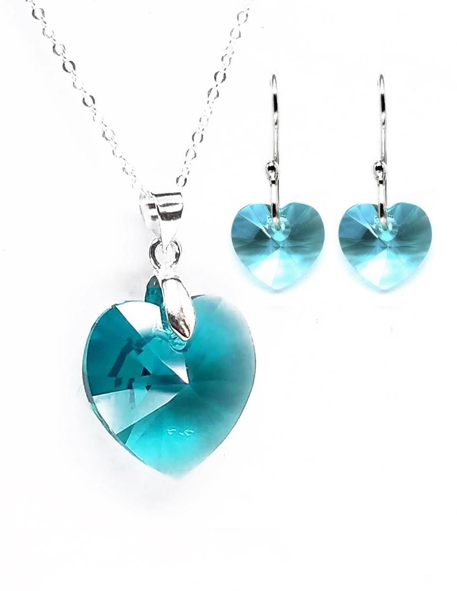 Aretes y collar de corazón Heart de plata P 925 cristal