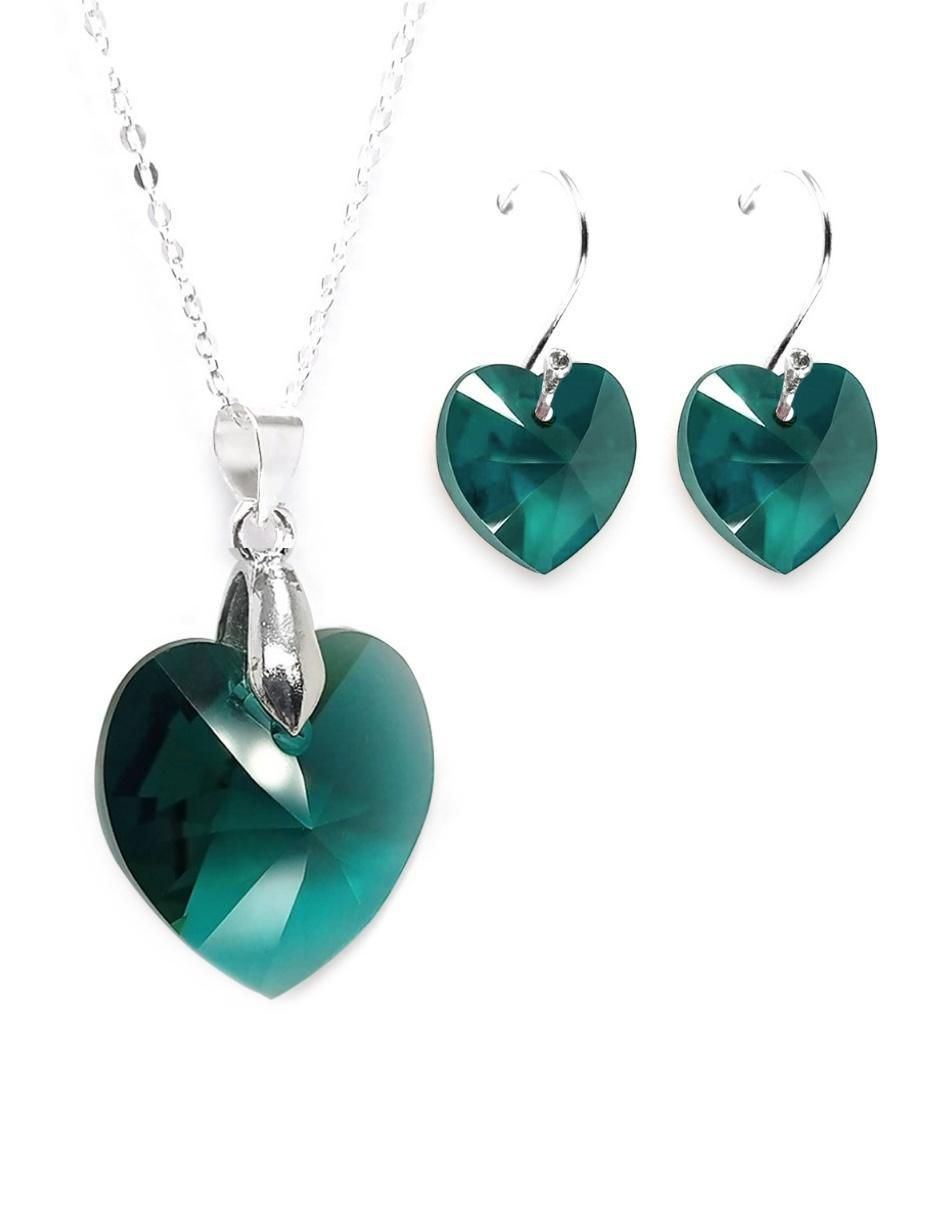 Aretes y collar de corazón Heart de plata P 925 cristal Aretes y collar de corazón Heart de plata P 925 cristal