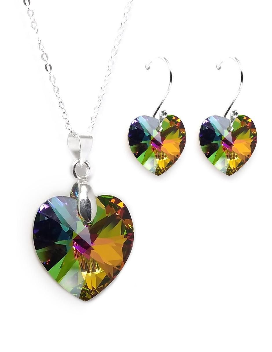 Aretes y collar de corazón Heart de plata P 925 cristal Aretes y collar de corazón Heart de plata P 925 cristal