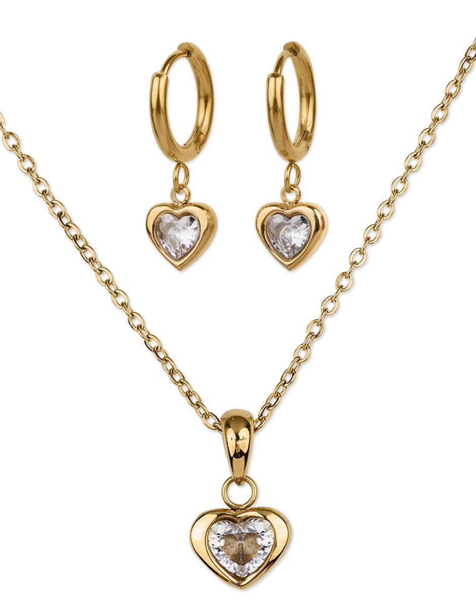 Aretes y collar de corazón Dalia zirconia cúbica