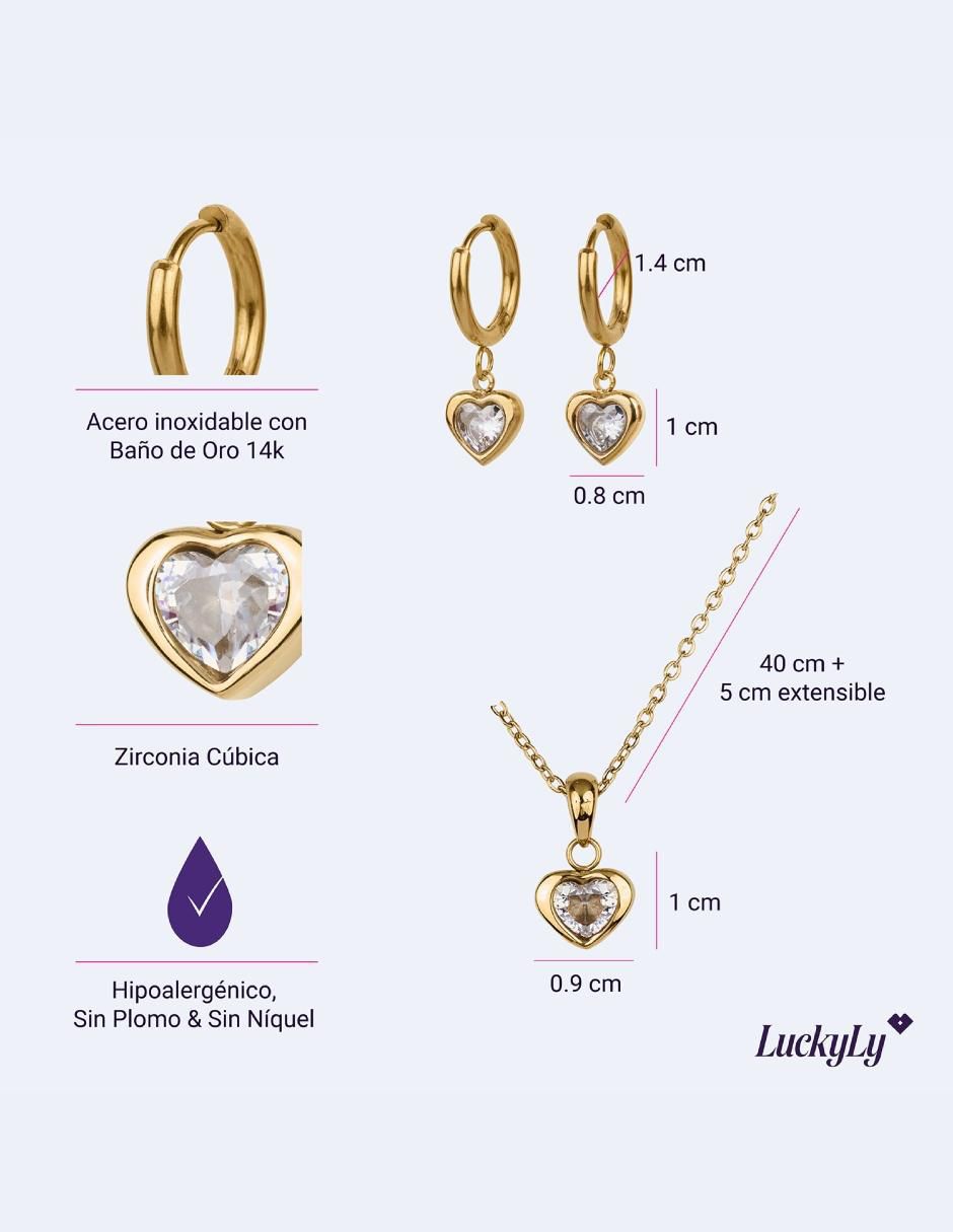 Aretes y collar de corazón Dalia zirconia cúbica 5