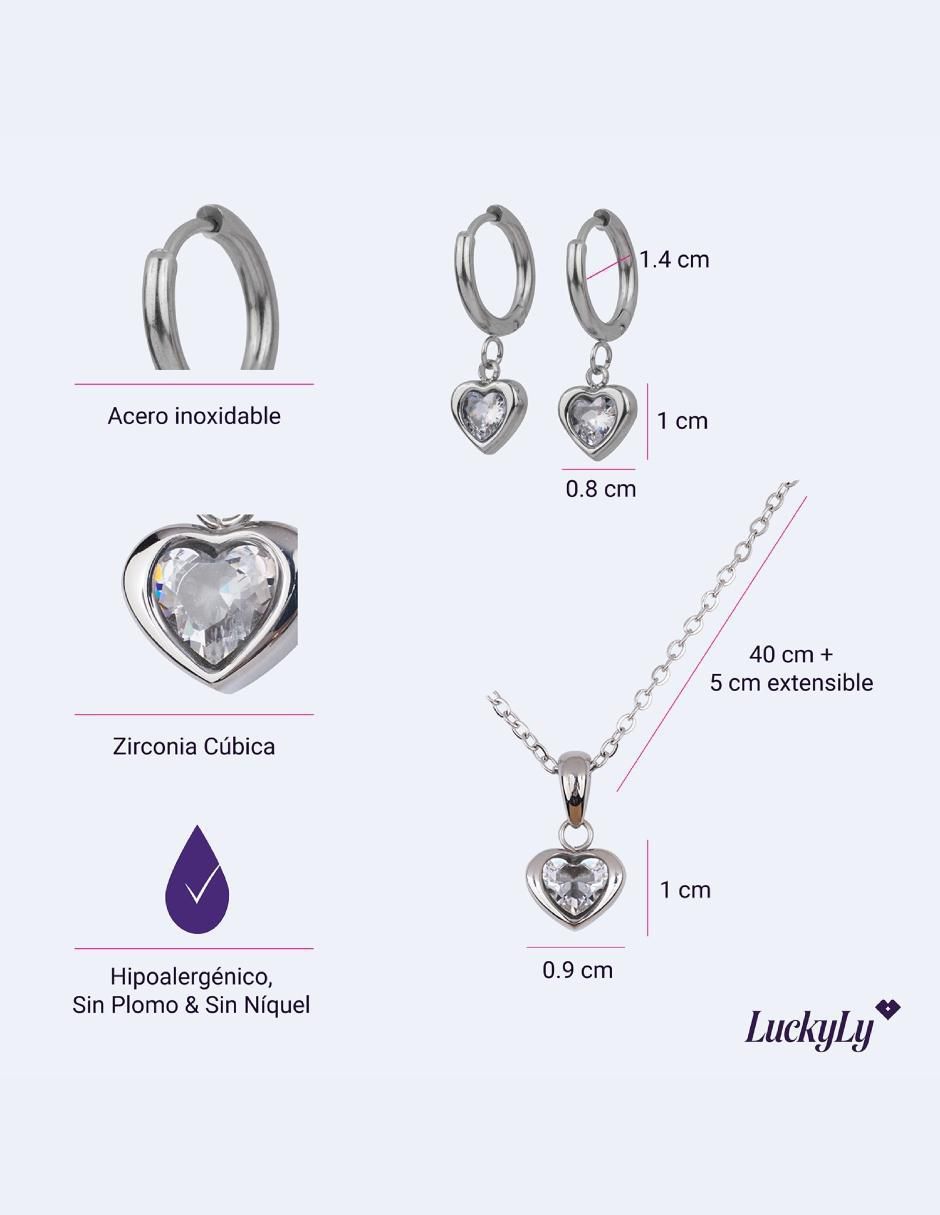 Aretes y collar "de (si aplica)" corazón luckyly set de joyería sin temática "de" acero inoxidable sin kilataje zirconia cúbica
