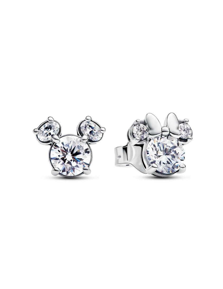 Broqueles redondos Mickey & Minnie Disney de plata P 925 con acabado plateado zirconia cúbica