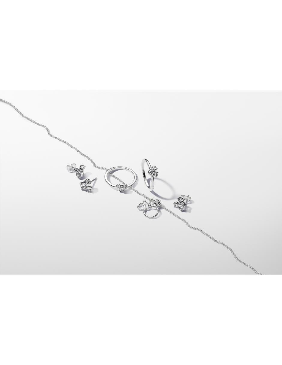 Broqueles redondos Mickey & Minnie Disney de plata P 925 con acabado plateado zirconia cúbica