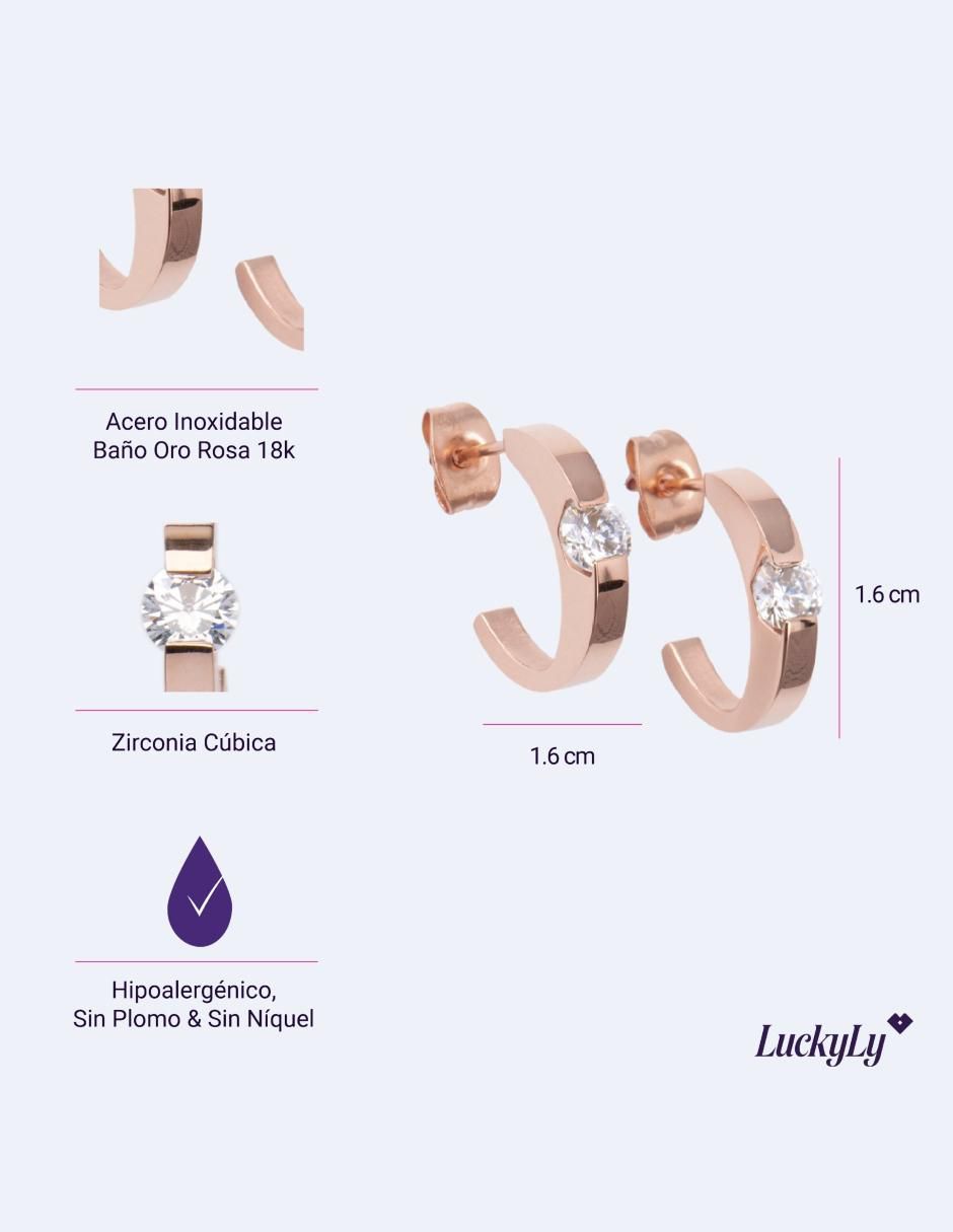 Arracadas de media luna con acabado baño de oro zirconia cúbica 6