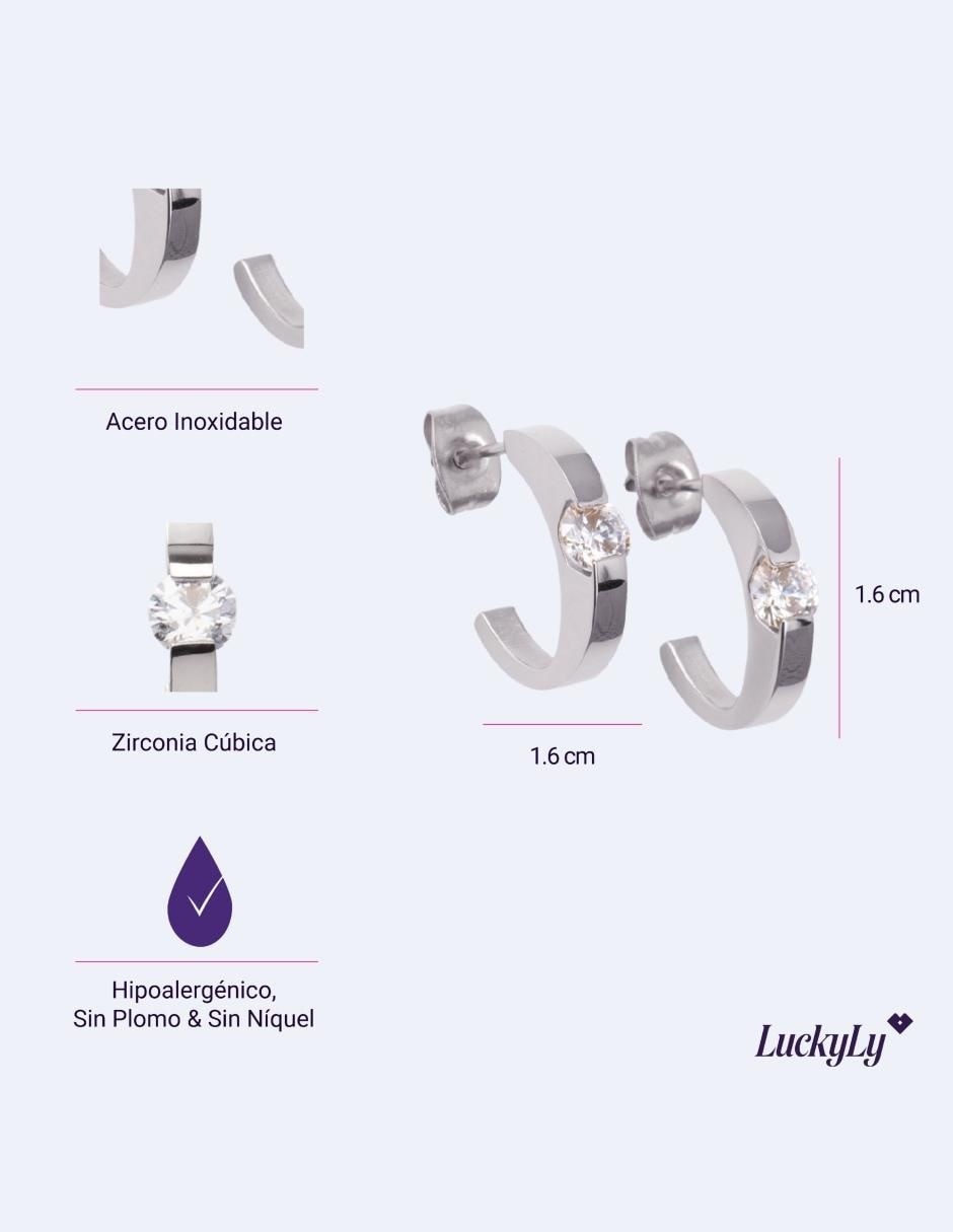 Arracadas "de (si aplica)" media luna sin temática luckyly sin colección "de" acero inoxidable sin kilataje "acabado" baño oro zirconia cúbica