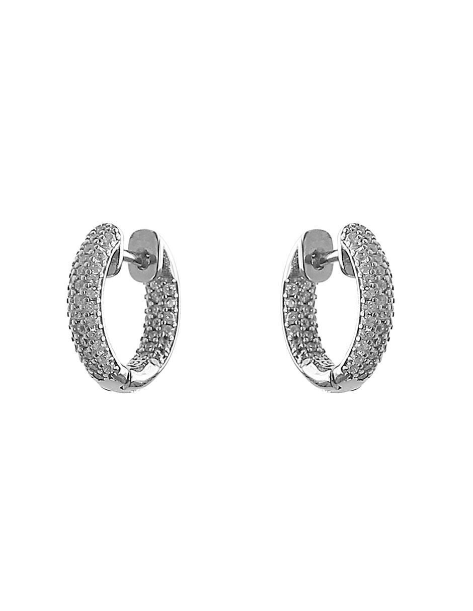Aretes de círculo de plata P 925 con acabado baño rodio circonita 1