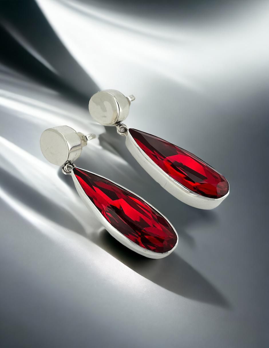 Aretes de gota de plata P 925 con acabado brillante cristal 2