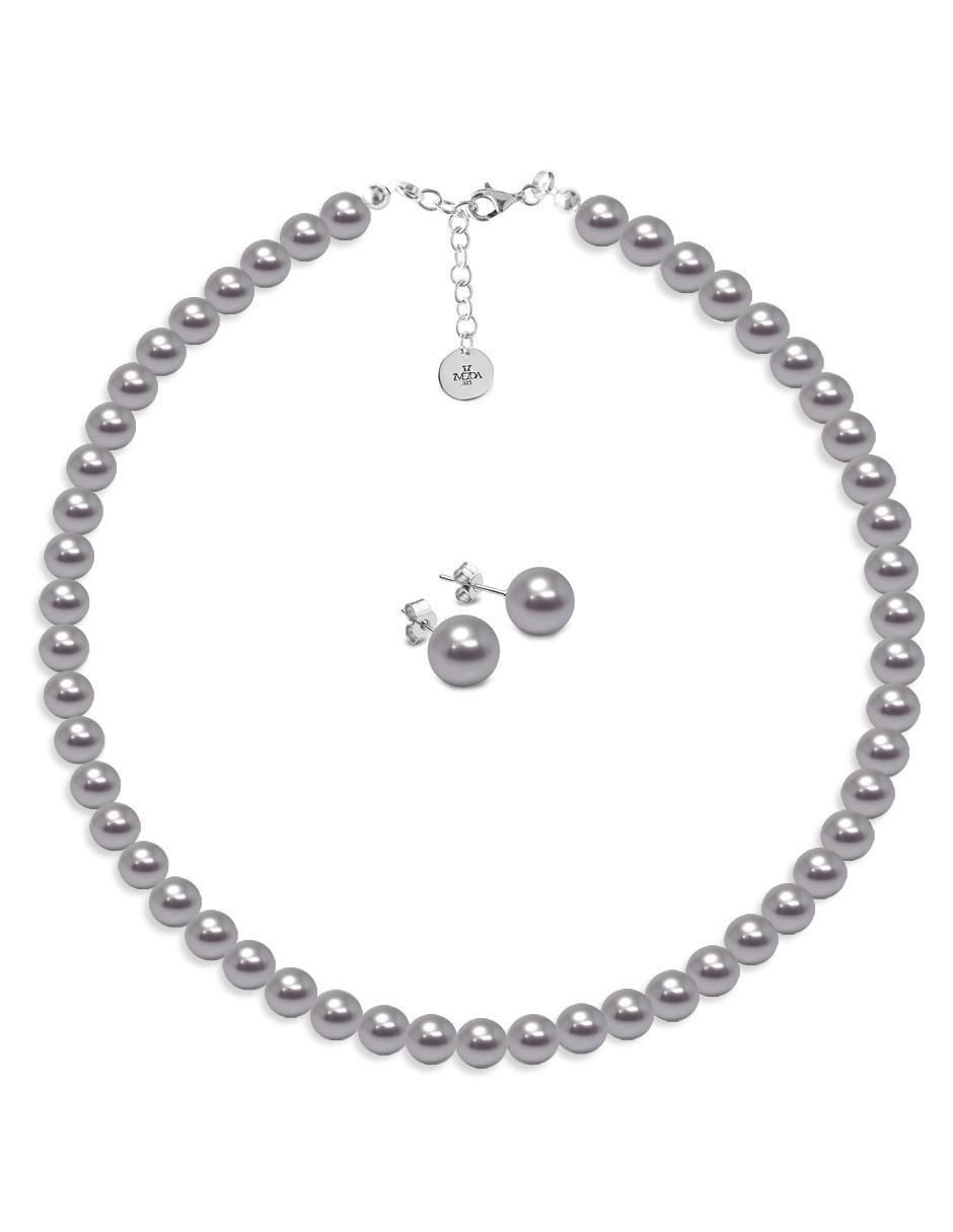 Aretes y collar circulares Pearls de plata P925 cristal