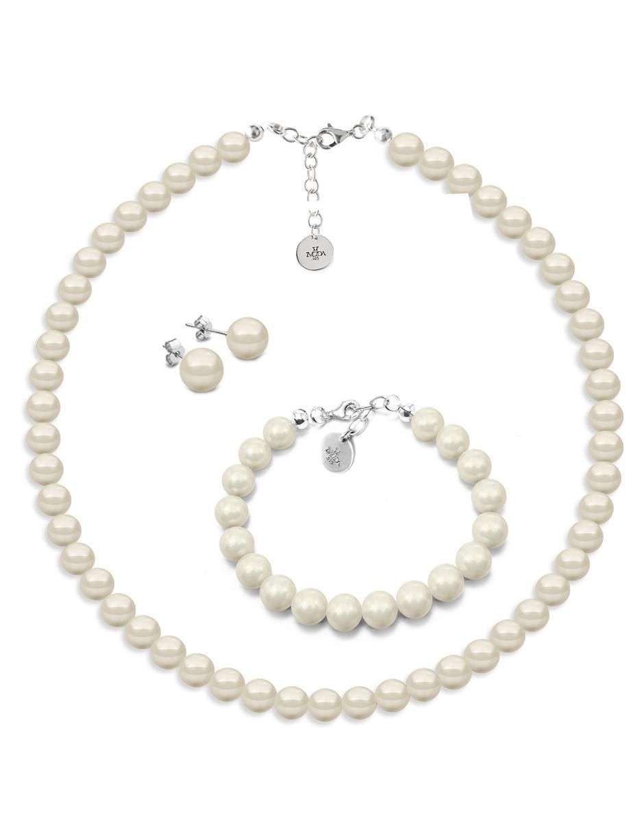 Aretes, collar y pulsera circulares Pealrs de plata P925 cristal