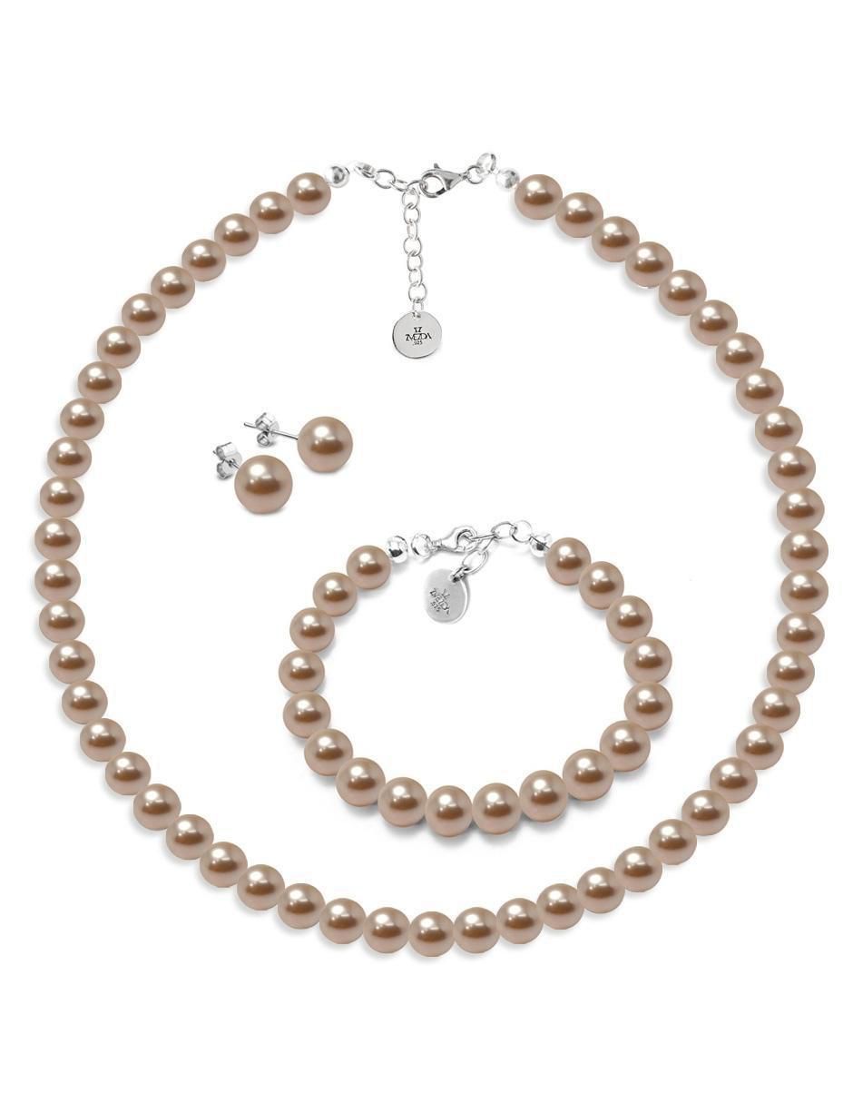 Aretes, collar y pulsera circulares Pealrs de plata P925 cristal