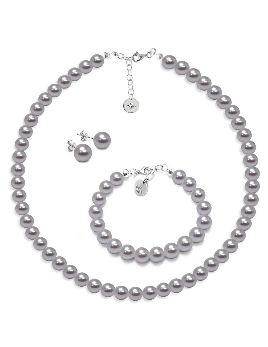 Aretes, collar y pulsera circulares Pealrs de plata P925 cristal
