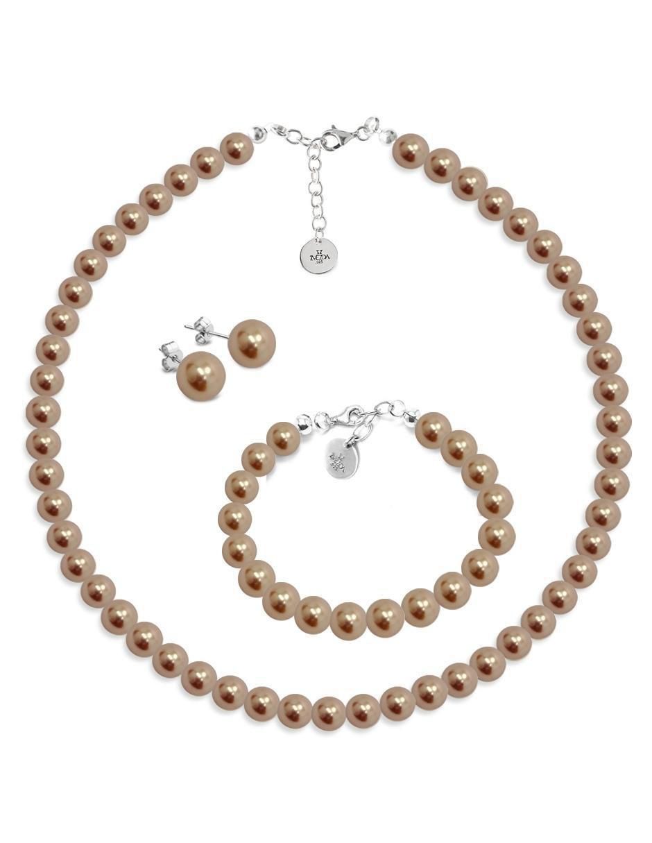 Aretes, collar y pulsera circulares Pealrs de plata P925 cristal Aretes, collar y pulsera circulares Pealrs de plata P925 cristal