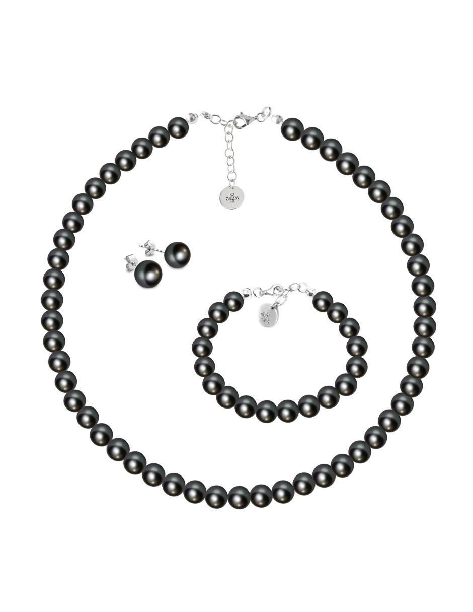 Aretes, collar y pulsera circulares Pealrs de plata P925 cristal