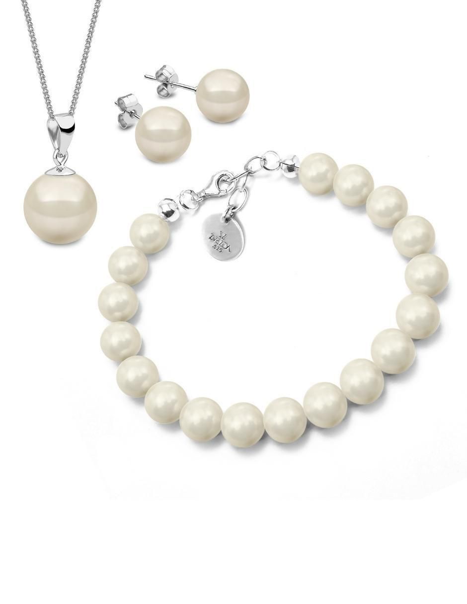 Aretes, collar y pulsera circulares Pearls de plata P925 cristal