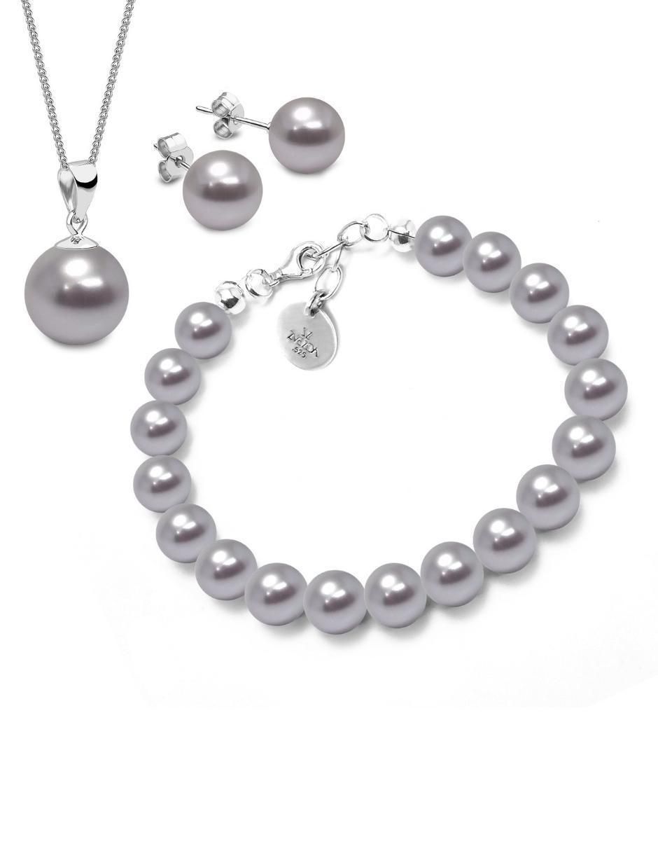 Aretes, collar y pulsera circulares Pearls de plata P925 cristal