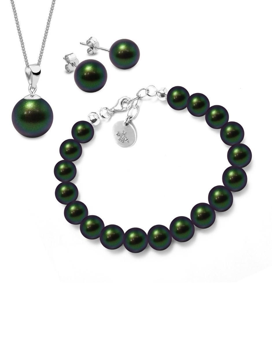 Aretes, collar y pulsera circulares Pearls de plata P925 cristal