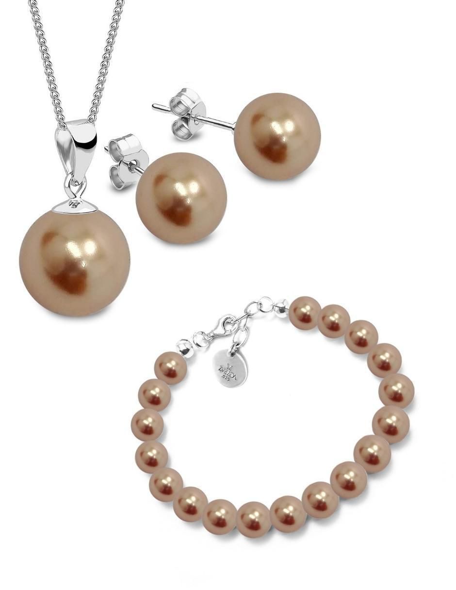 Aretes, collar y pulsera circulares Pearls de plata P925 cristal