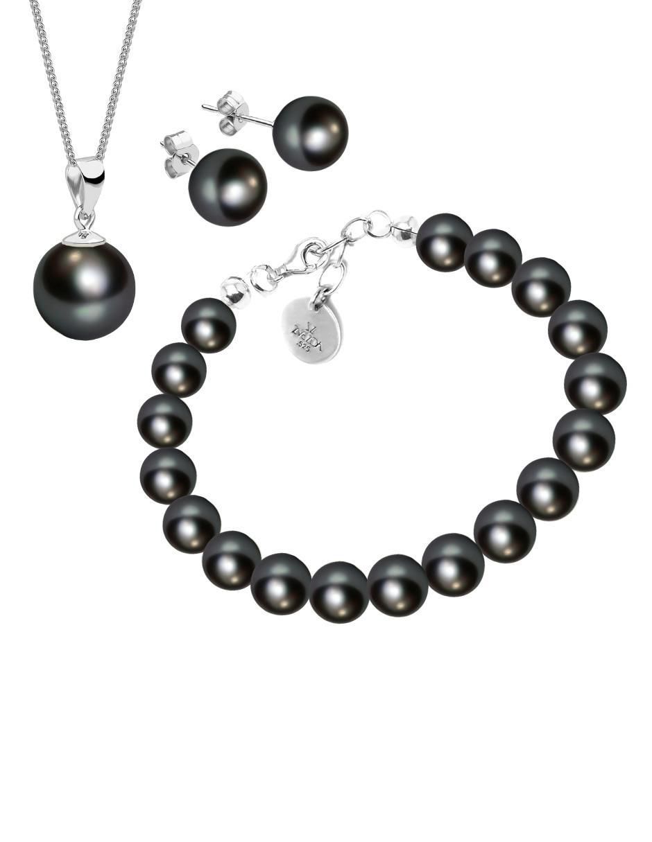 Aretes, collar y pulsera circulares Pearls de plata P925 cristal