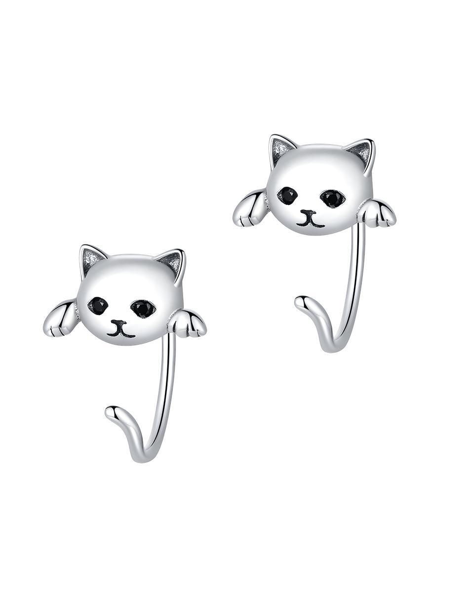 Aretes de aro de gato de plata P 925 con acabado brillante 1