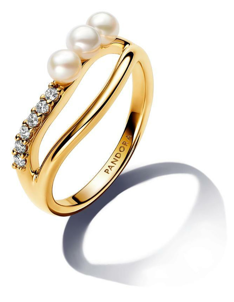 Anillo Essence de plata P 925 perla con acabado baño de oro 2