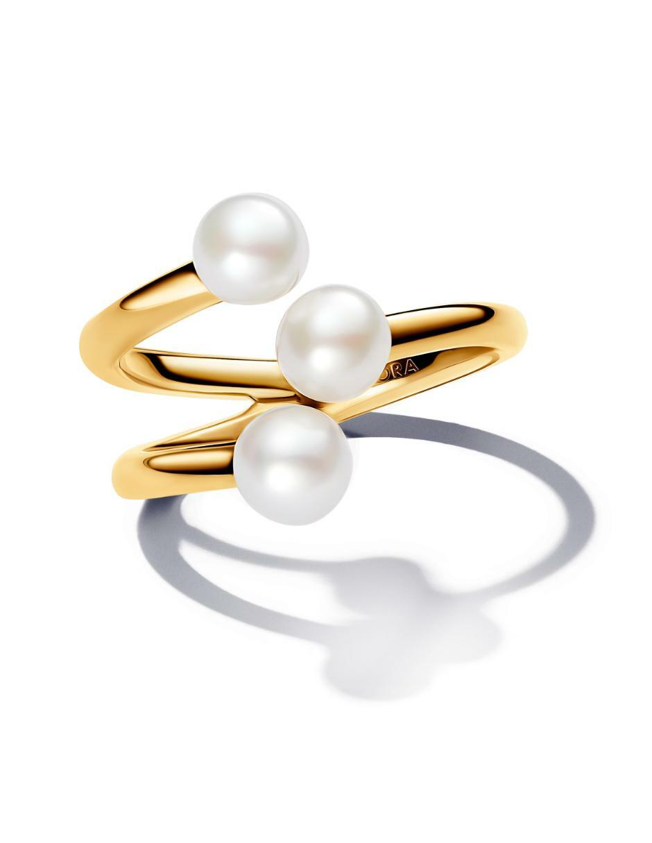 Anillo Essence de plata P 925 perla con acabado baño de oro