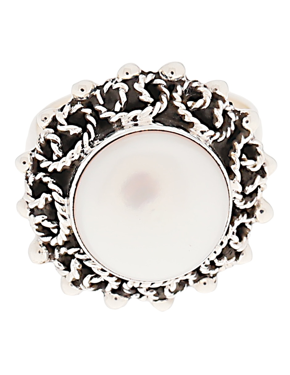 Anillo Perla Grecas P 925 de plata perla brillante
