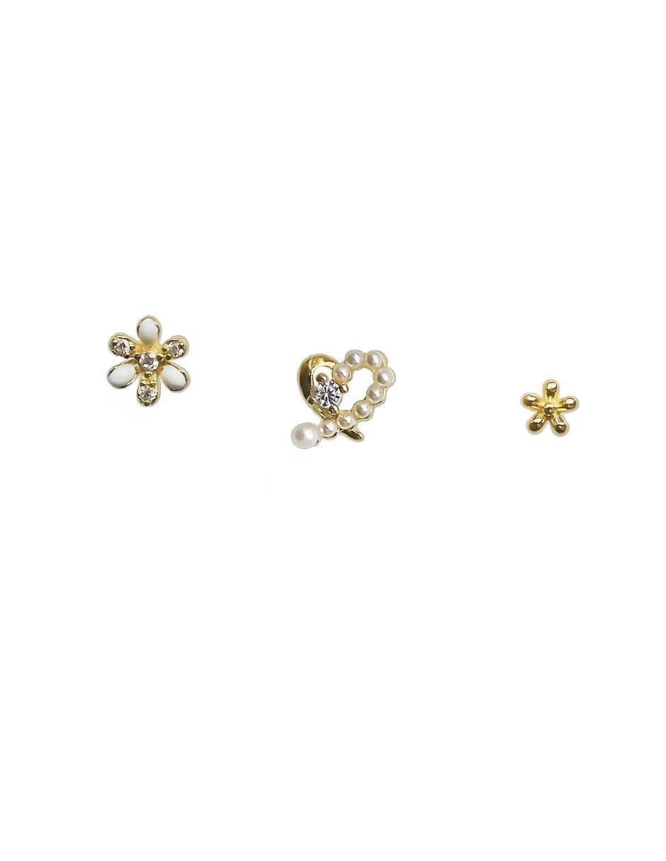 Set de aretes de plata P 925 con acabado chapa de oro perla