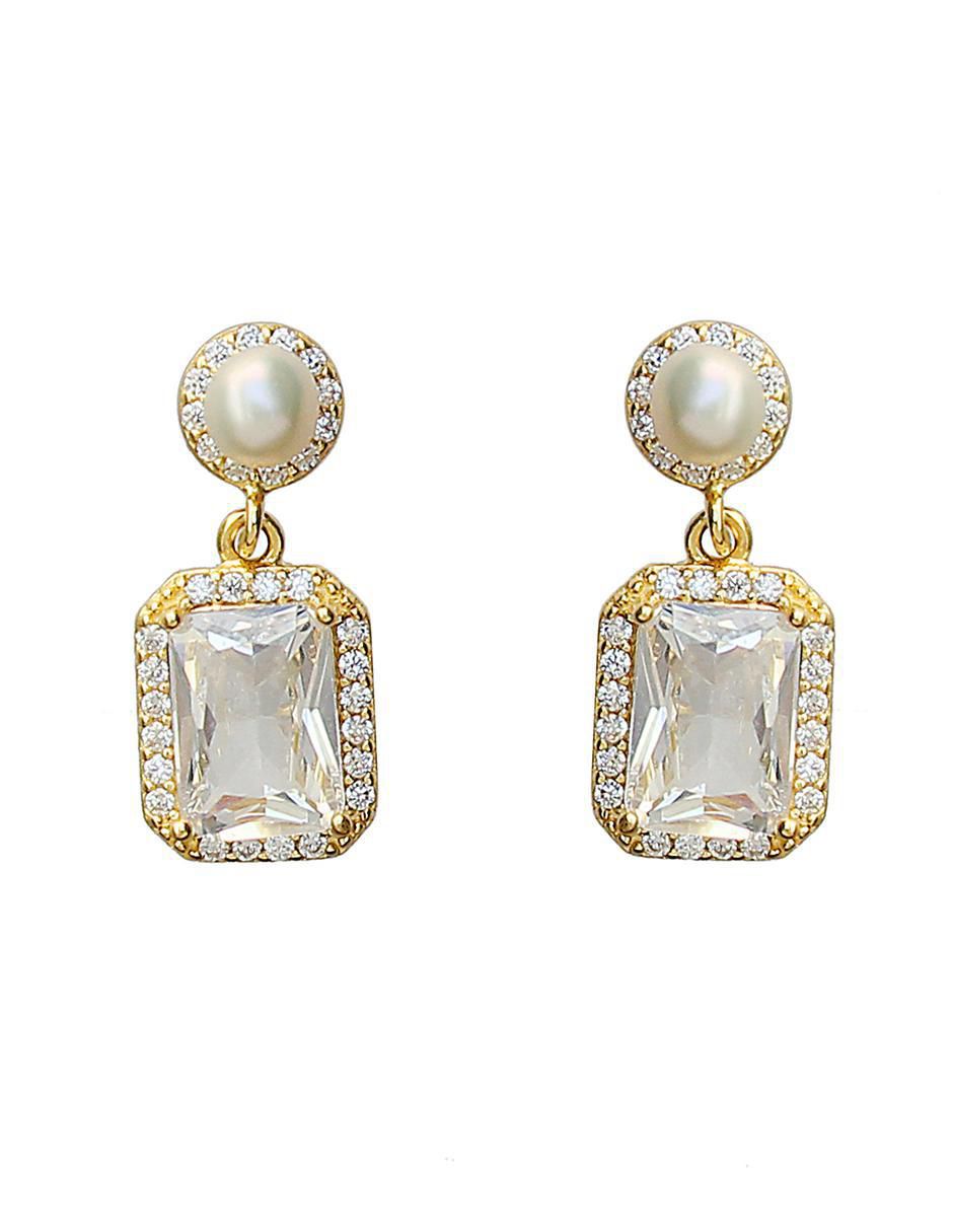 Aretes cuadrados de plata P 925 con acabado chapa de oro perla Aretes cuadrados de plata P 925 con acabado chapa de oro perla