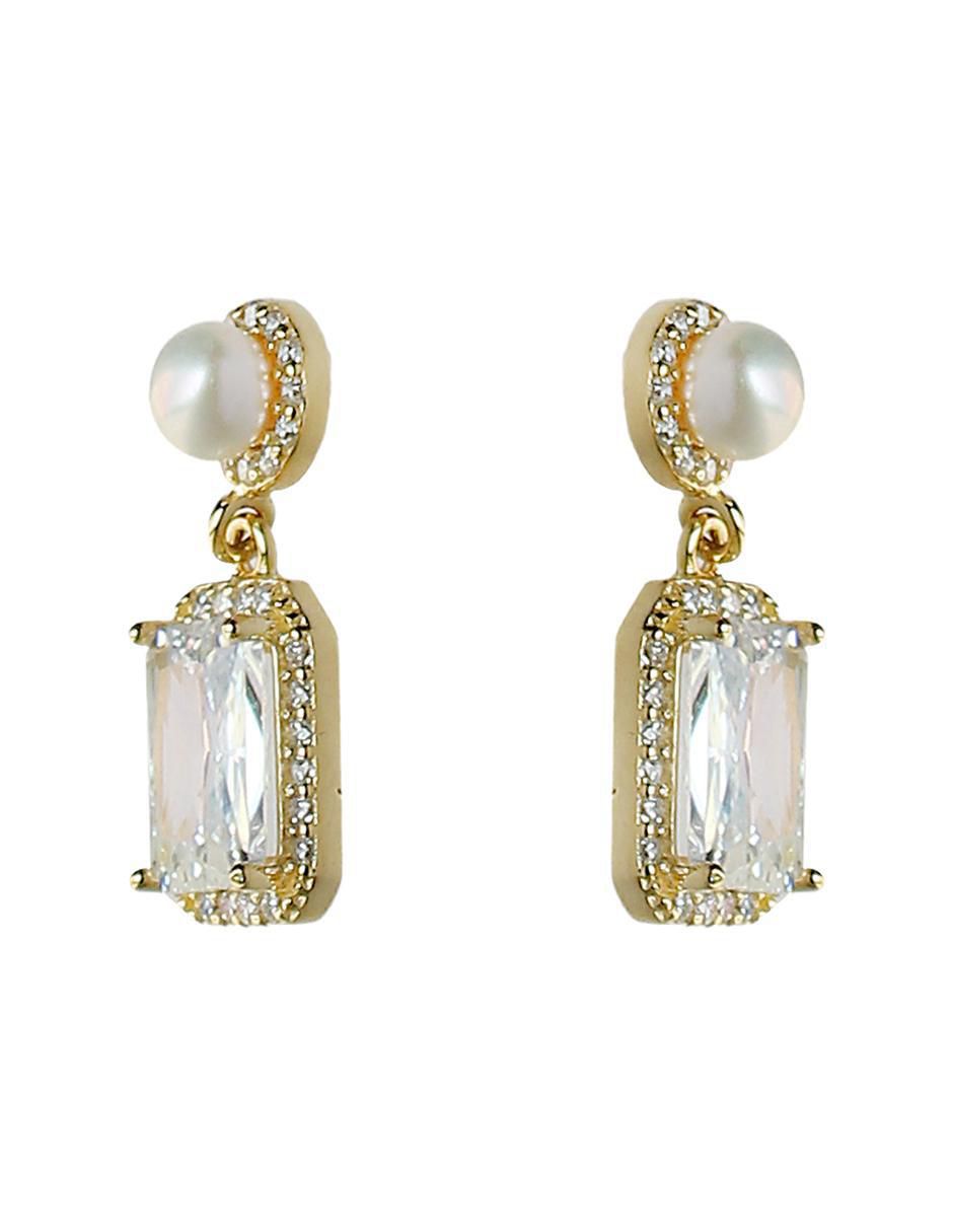 Aretes cuadrados de plata P 925 con acabado chapa de oro perla 2