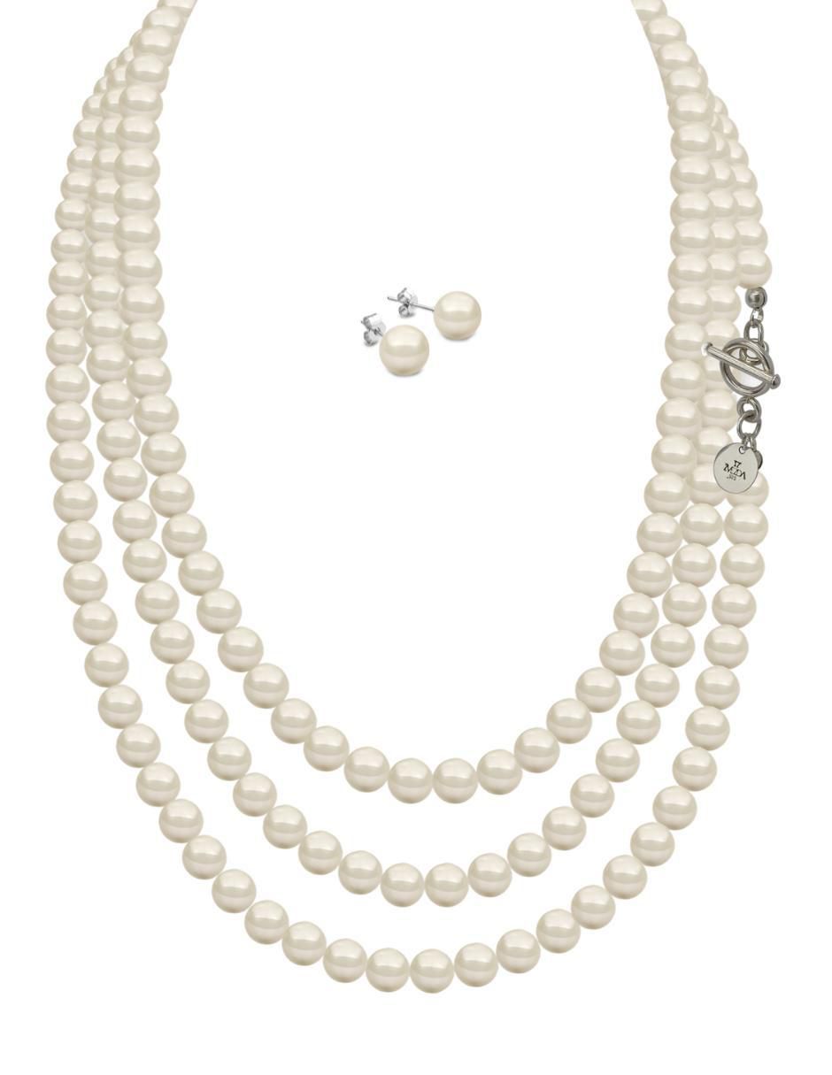 Aretes y collar circular Pearls de plata P925 cristal
