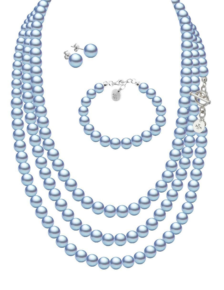 Aretes, collar y pulsera circular Pearls de plata P925 cristal