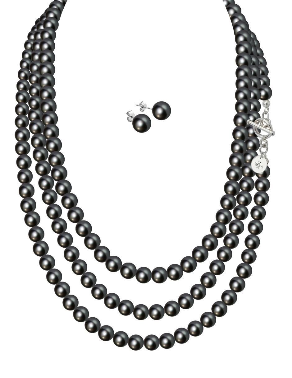 Aretes y collar circular Pearls de plata P925 cristal