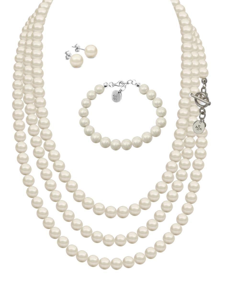 Aretes, collar y pulsera circular Pearls de plata P925 cristal