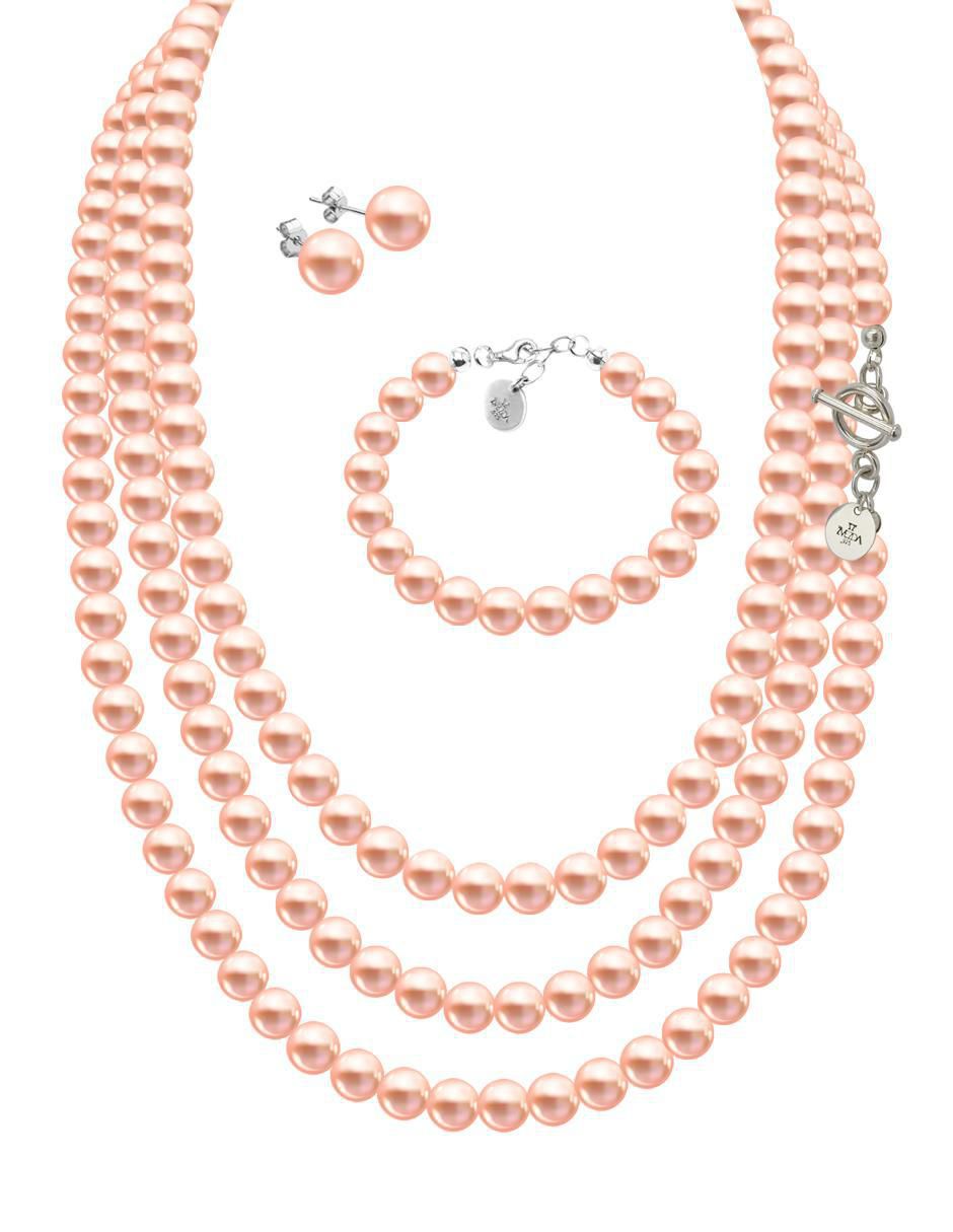 Aretes, collar y pulsera circular Pearls de plata P925 cristal