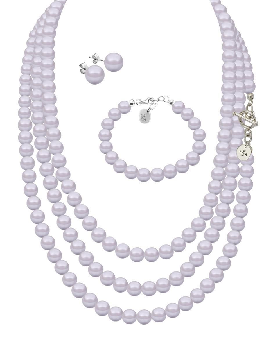 Aretes, collar y pulsera circular Pearls de plata P925 cristal