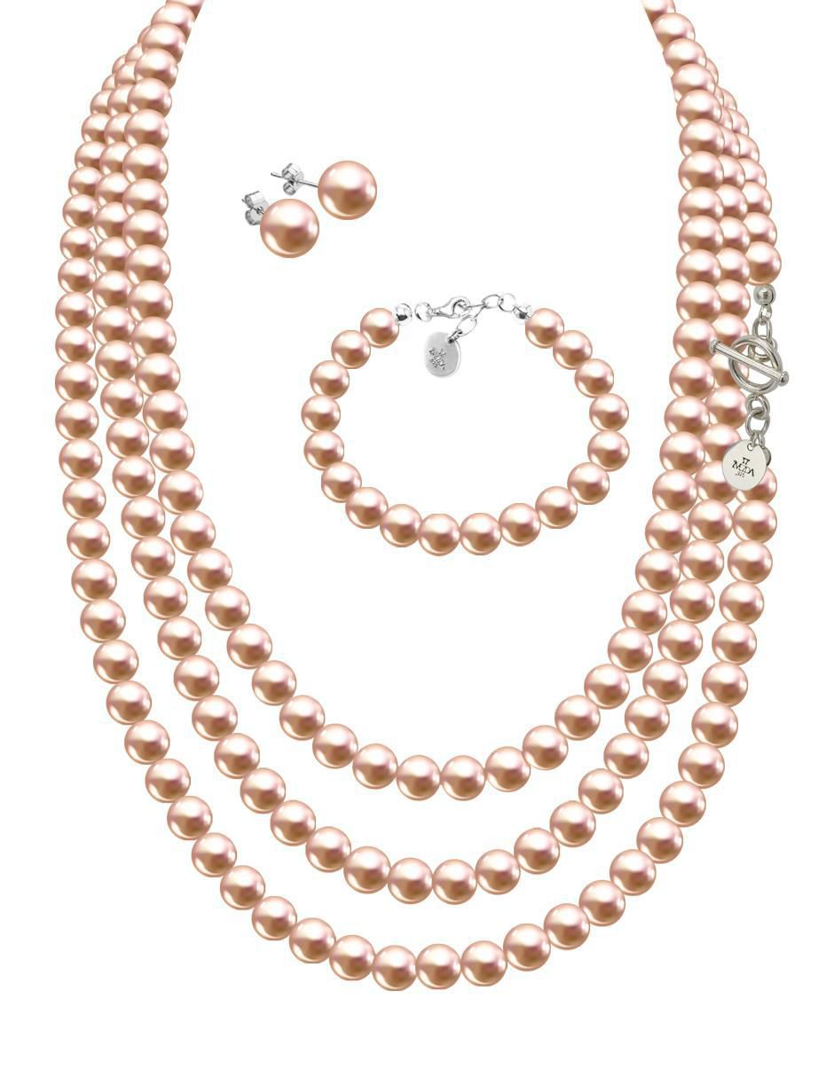 Aretes, collar y pulsera circular Pearls de plata P925 cristal Aretes, collar y pulsera circular Pearls de plata P925 cristal