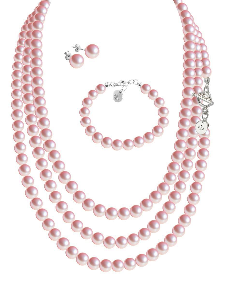 Aretes, collar y pulsera circular Pearls de plata P925 cristal