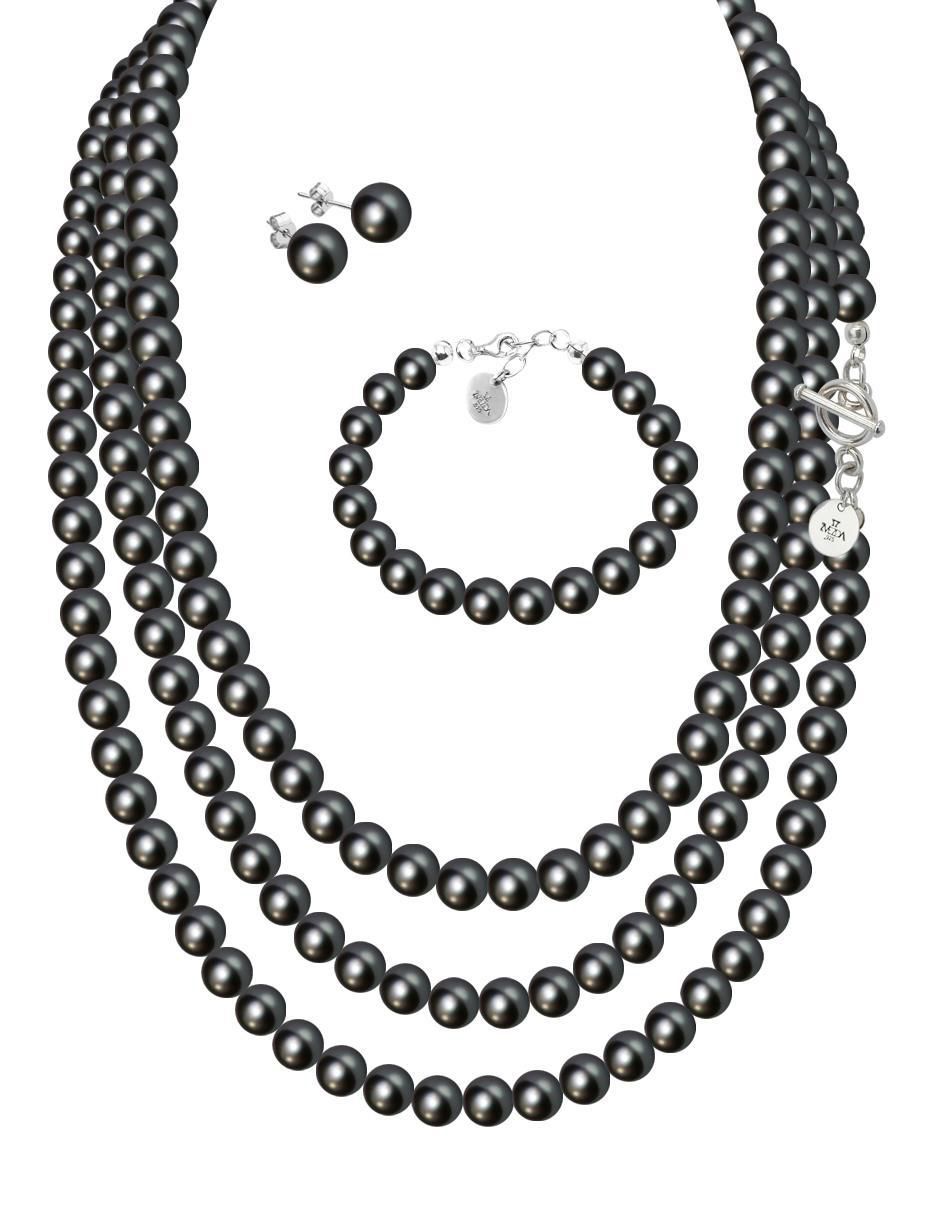 Aretes, collar y pulsera circular Pearls de plata P925 cristal
