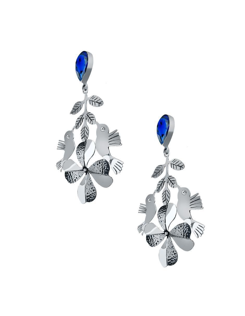 Aretes de colibrí Enrique Garcia Frida de plata P 925 con acabado plateado swarovski 2