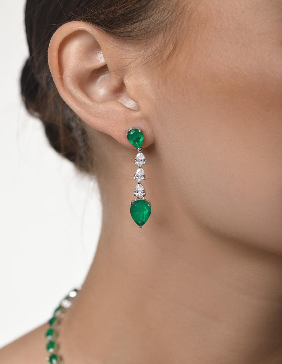 Aretes de gota de plata P 925 con acabado plateado esmeralda 4
