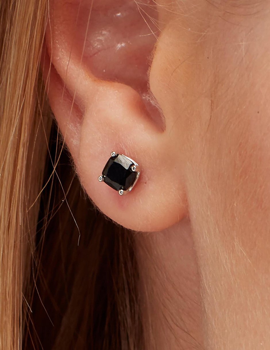 Aretes cuadrados Fancy Mystery Black de plata P 925 con acabado brillante zirconia