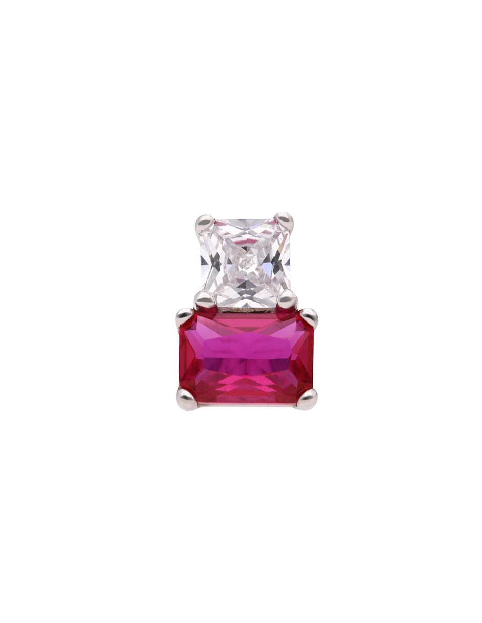 Aretes rectangulares Fancy Passion Ruby de plata P 925 con acabado brillante zirconia 1