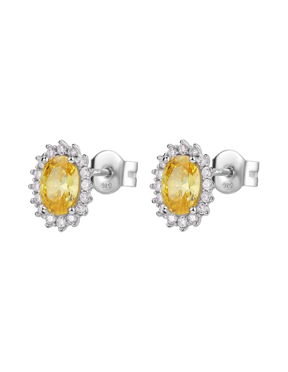 Aretes ovalados Fancy Energy Yellow de plata P 925 con acabado brillante zirconia 2