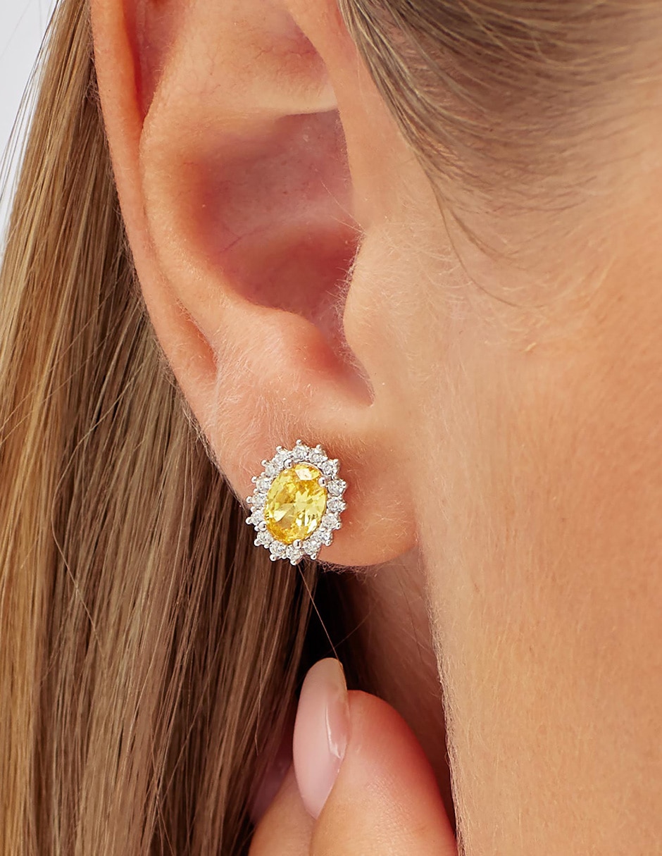 Aretes ovalados Fancy Energy Yellow de plata P 925 con acabado brillante zirconia 4