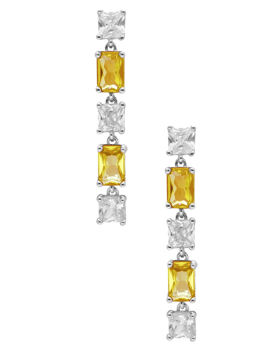 Aretes de barra Fancy Energy Yellow de plata P 925 con acabado brillante zirconia Aretes de barra Fancy Energy Yellow de plata P 925 con acabado brillante zirconia