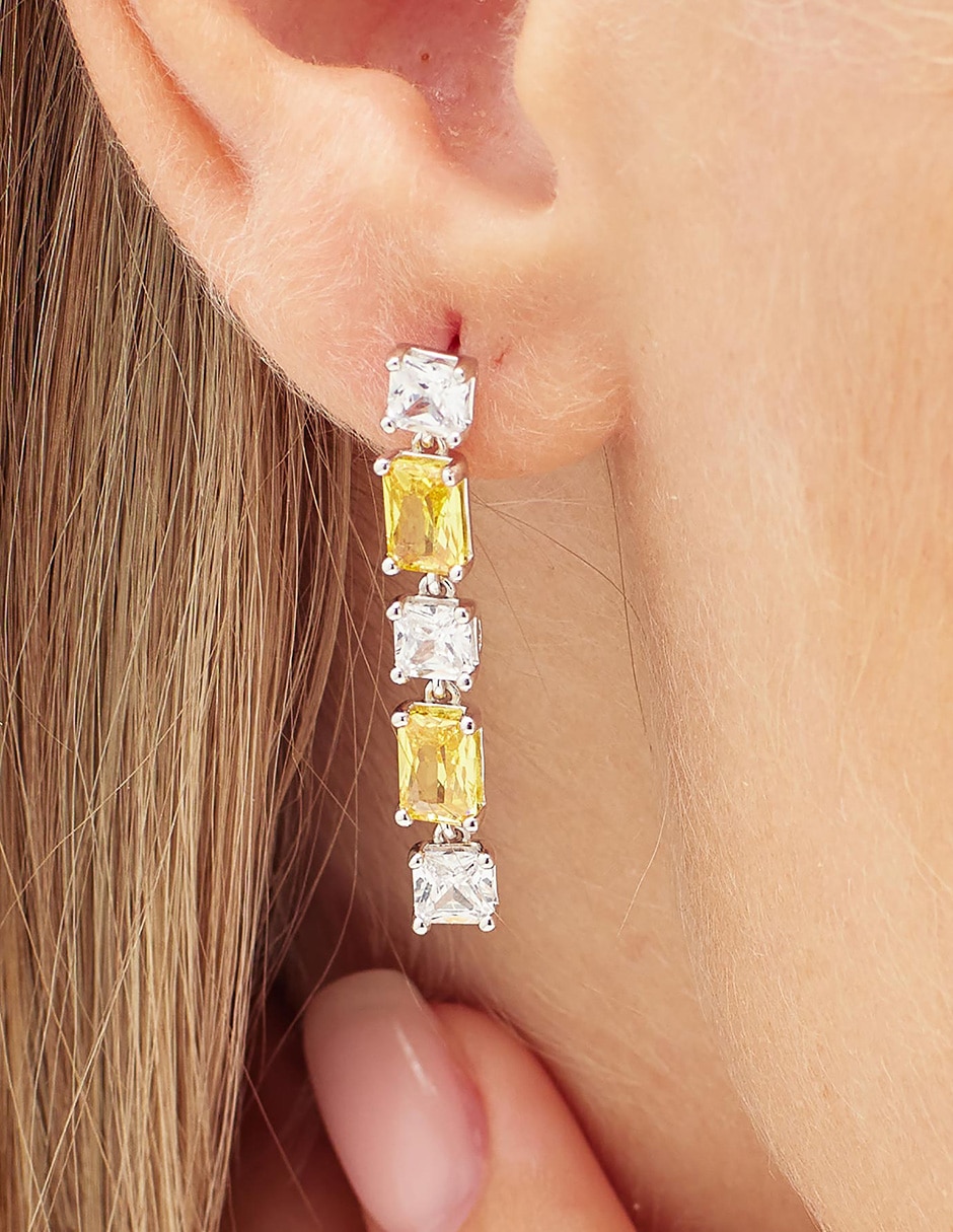 Aretes de barra Fancy Energy Yellow de plata P 925 con acabado brillante zirconia 3